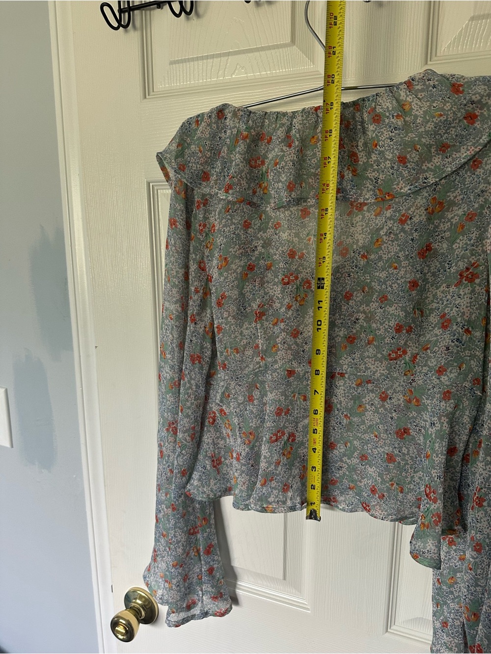 Dizzy Lizzie S Floral Ruffle Tie-Front Blouse - Light Blue with Orange Floral - Picture 4 of 5